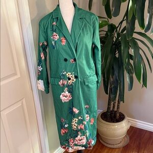 Floral Green Long Coat light weight